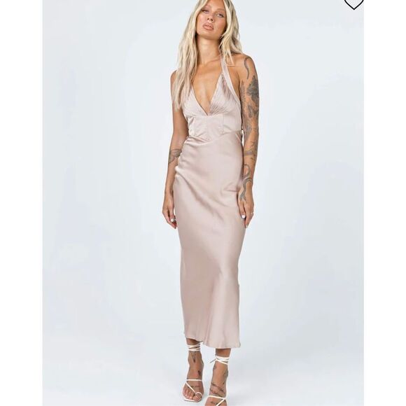 Princess Polly OLIVIA MIDI DRESS BEIGE - Picture 1 of 7